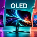 tri gaming monitora u tri različite kolor celine prikazuje poređenje VA, OLED i IPS panela